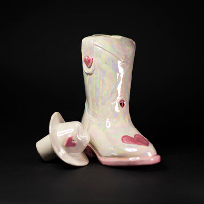 White Cowgirl Space Boot Carafe