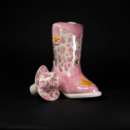 Pink Cowgirl Space Boot Carafe