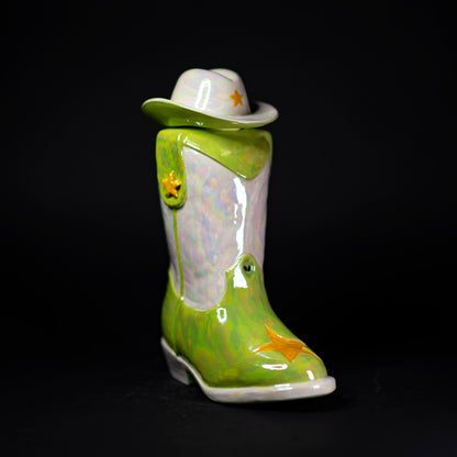 Green Cowgirl Space Boot Carafe