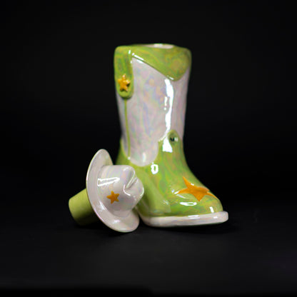 Green Cowgirl Space Boot Carafe