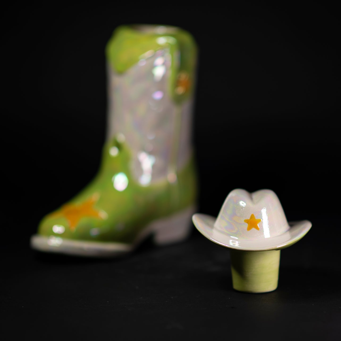 Green Cowgirl Space Boot Carafe